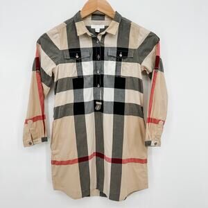 Burberry Girls Dress 10Y Big Plaid Nova Check Tan Authentic Kids Shirt Tunic